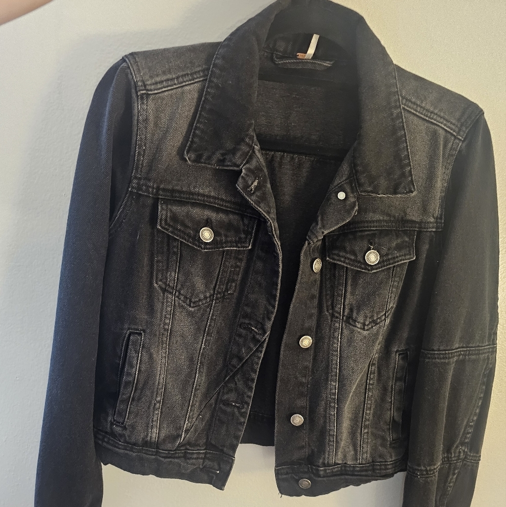 Free People denim jacket washed out black color size small